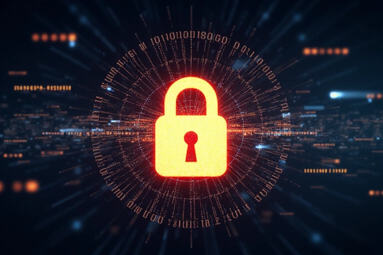 Digital privacy concept with padlock and binary code