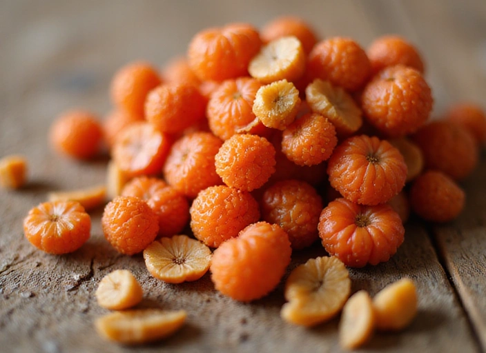 Close-up image of a natural ingredient related to strength, like a powerful berry or seed